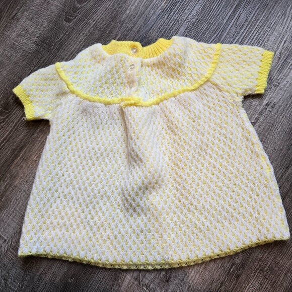 Soft Spun Baby Sweater Dress Yellow Girls 6 to 12 Months Vintage Flowers Japan - Picture 3 of 9